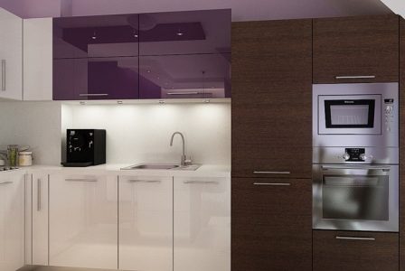 Remodelações de cozinhas armário roxo Cozinha pequena moderna.